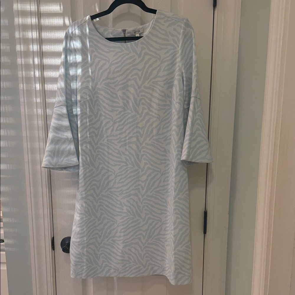 NWT Tyler Boe blue zebra print dress with bell sleeve, spring dress